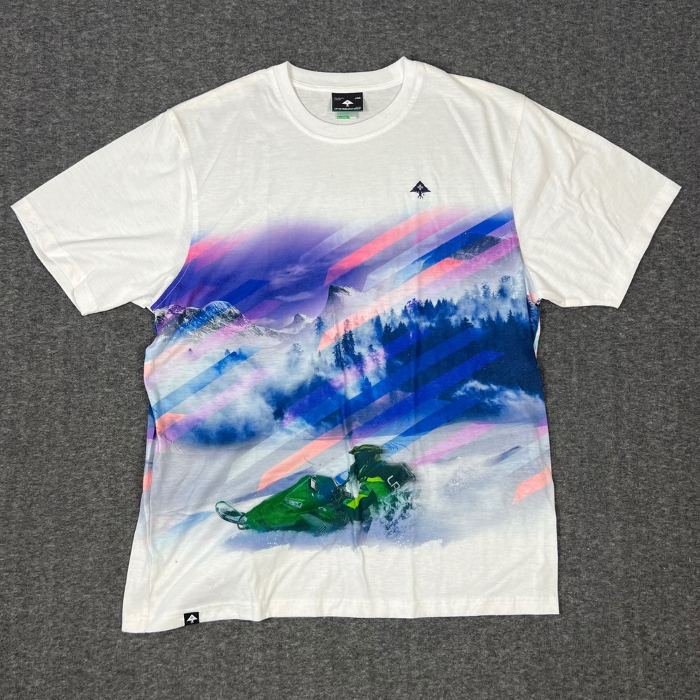 LRG Snowmobile Graphic T-Shirt Mens XL White AOP Mountain Streetwear